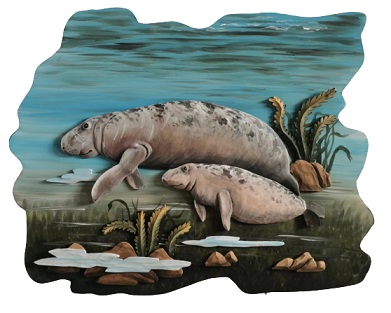Manatee Haven Intarsia Wood Wall Art - 28" x 24"