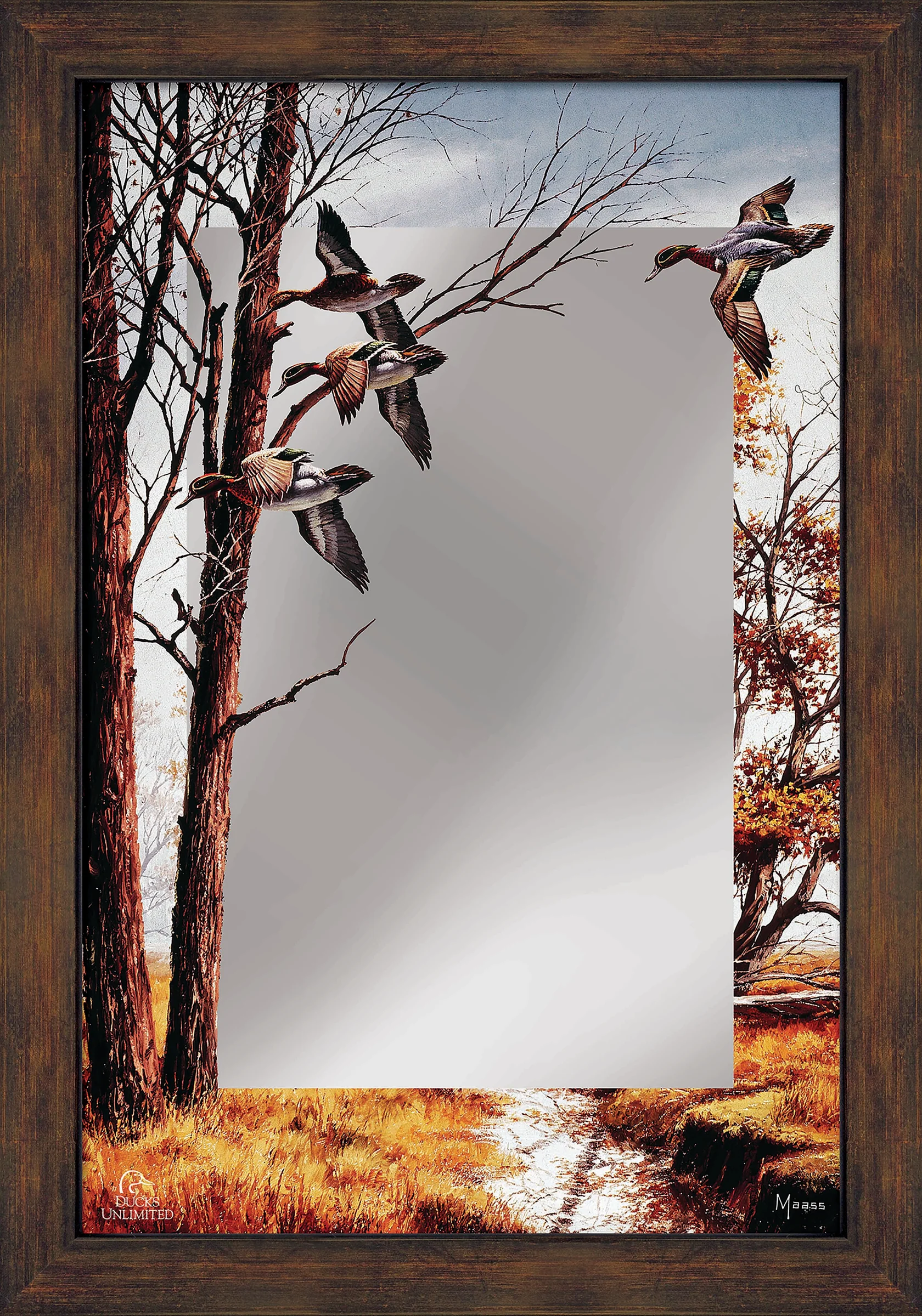 Misty Morning Green-Winged Teal 16" x 24" Mirror Framed Barnwood Wall Art – Ducks Unlimited