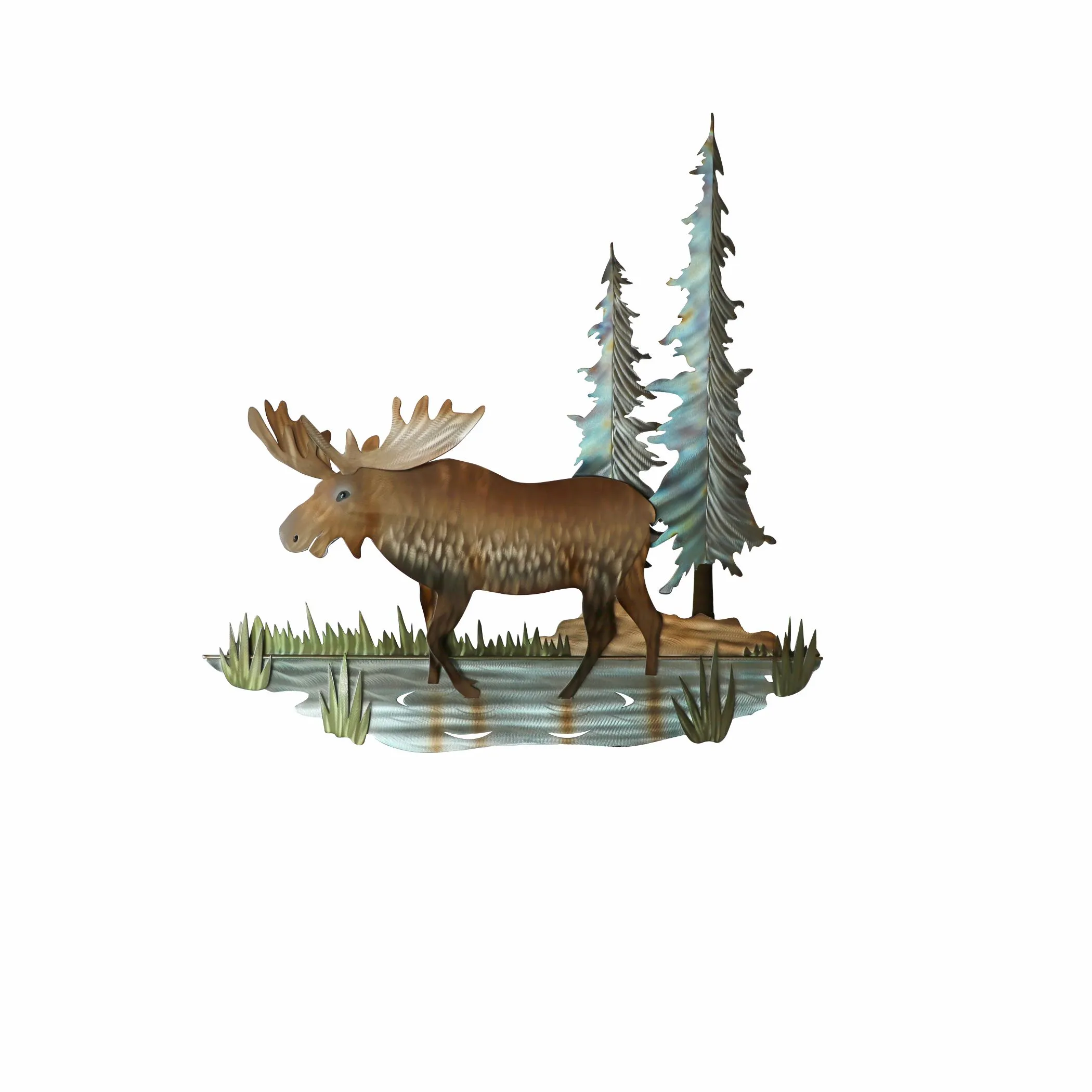 Moose and Pines Copper Metal Wall Art