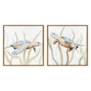 Ocean Trip - Sea Turtle - Framed Printed Embellished Canvas