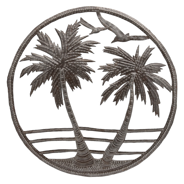 Palms at the Beach - Recycled Steel Drum Wall Art 16.5"