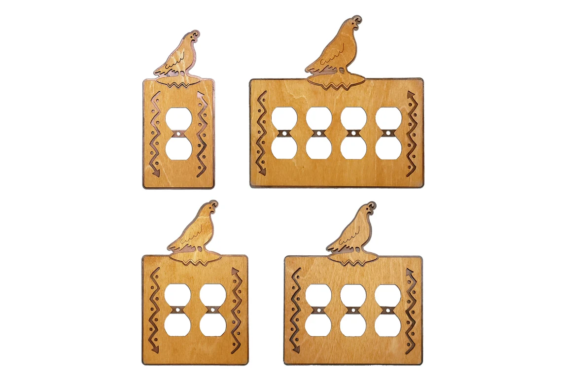 Quail Wood & Metal Rocker Switch Plate Cover III - Golden Sienna Finish
