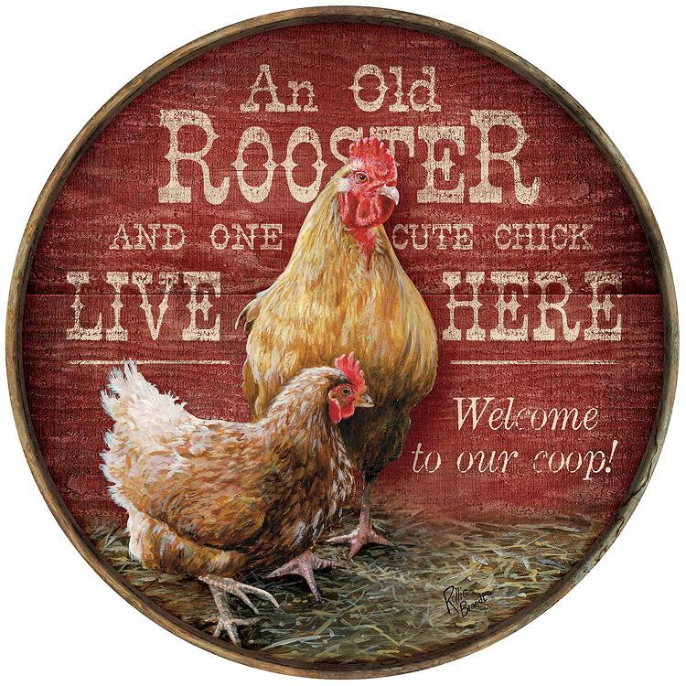 Rooster and Cute Chick - 21β³ Round Wood Sign