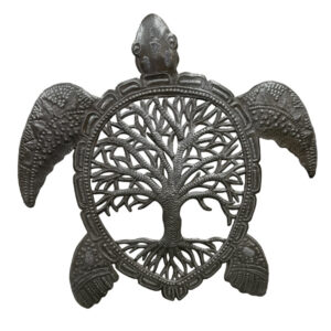 Rooted Sea Turtle - Recycled Steel Drum Wall Art 17"