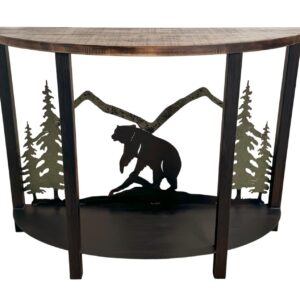 Rugged Pine Bear Scene 3D Sofa Table – Rough Sawn Rustic Console Table