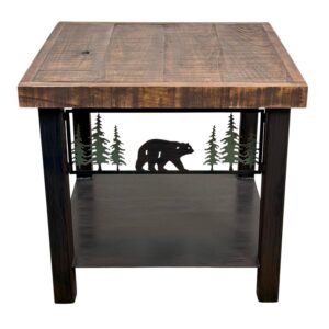 Rugged Pine 24" Square End Table with Bear Band Accent