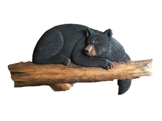 Rustic Napping Bear Intarsia Wood Wall Art – 30″ x 14″