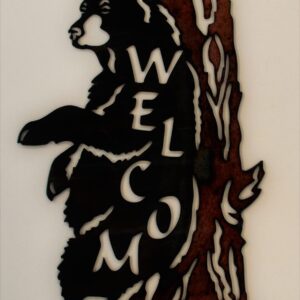 Scratching Bear Welcome Metal Wall Art