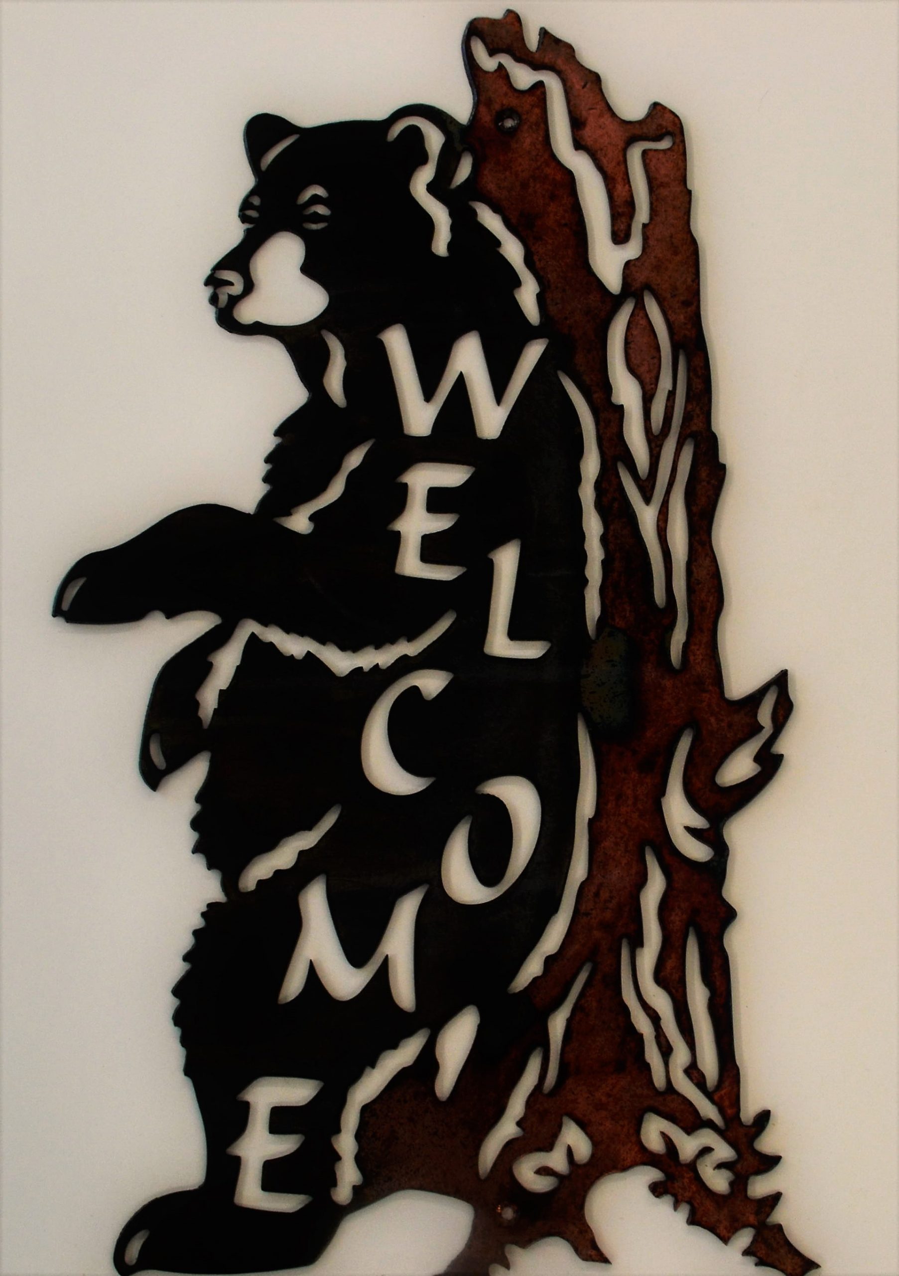 Scratching Bear Welcome Metal Wall Art