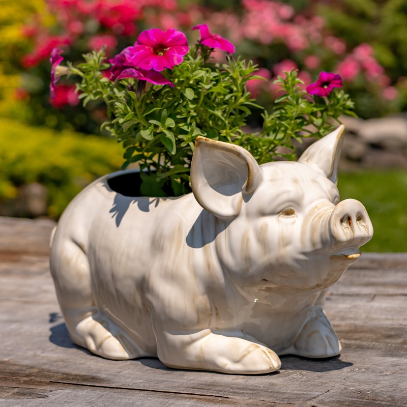Set of 4 17" Hand Painted Ceramic Pig Planters