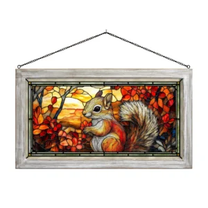 Squirrel's Seasonal Shenanigans - 13" x 23" Stained Glass Art
