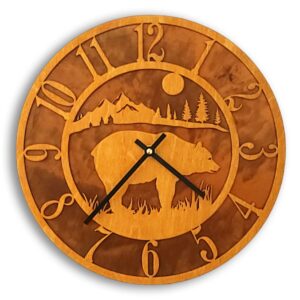 Tableau Bear Clock - Wood Face on Rusted Steel Back