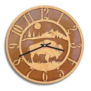 Tableau Bison Clock - Wood Face on Rusted Steel Back