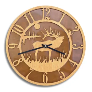 Tableau Elk Clock - Wood Face on Rusted Steel Back