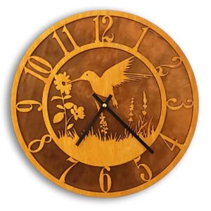 Tableau Hummingbird Wall Clock - Wood Face on Rusted Steel Back