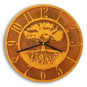 Tableau Tree of Life Wall Clock - Wood Face on Rusted Steel Back