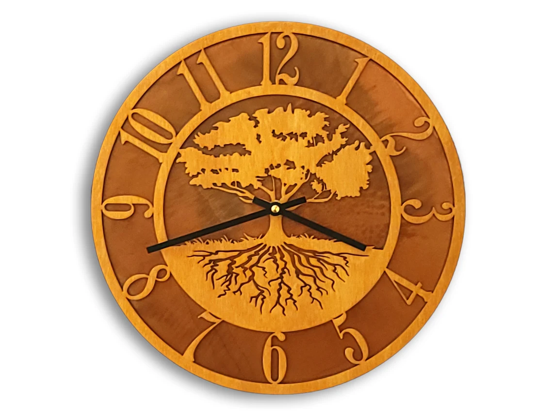 Tableau Tree of Life Wall Clock - Wood Face on Rusted Steel Back