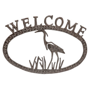 Welcome Great Egret - Recycled Steel Drum Wall Art 16" x 11.25"
