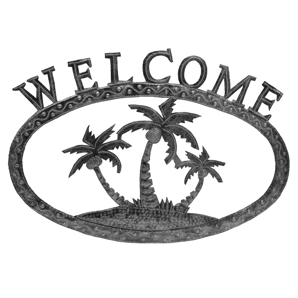Welcome Palms - Recycled Steel Drum Wall Art 16β³ x 11.25β³