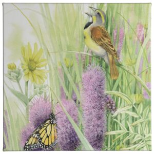 A Prairie Song - Western Meadowlark and Monarch Butterfly - 14" x 14" Gallery Wrapped Canvas