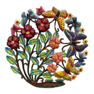 Painted Butterfly and Hibiscus Garden - Recycled Steel Drum Wall Art - 17″