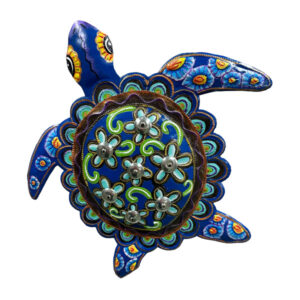Painted Drifting Sea Turtle - Recycled Steel Drum Wall Art - 12″