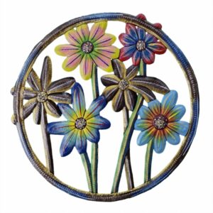 Painted Flowers - Recycled Steel Drum Wall Art - 14″